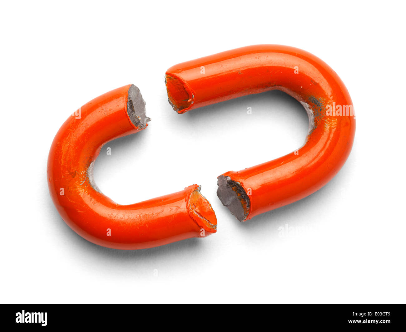 Cut and Broken Chain Link Isolate on a White Background. Stock Photo