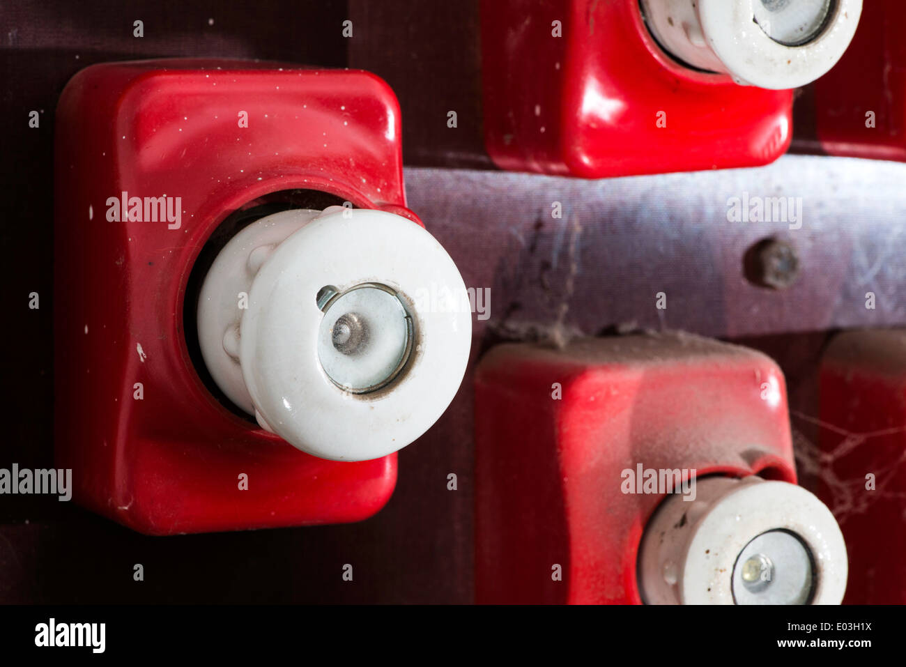 Red vintage electrical fuse. Switchboard Stock Photo