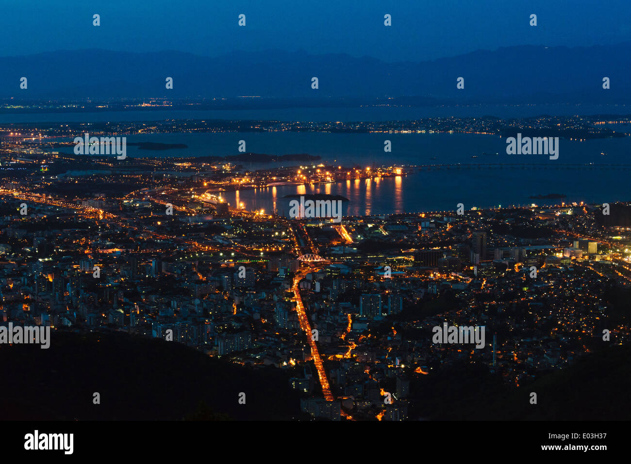 Cityscape in Botafogo Bay at night, Rio de Janeiro, Brazil Stock Photo