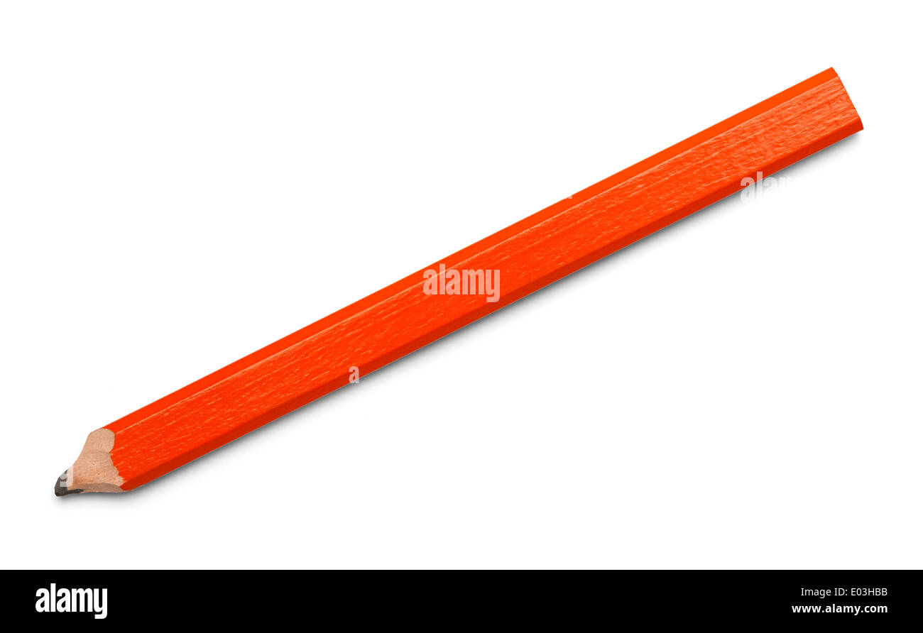 Rectangular Flat Orange Pencil Isolated on White Background. Stock Photo