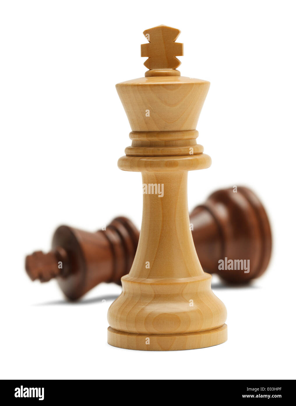 Two Chess Pieces in Battle Isolated on White Background. Stock Photo