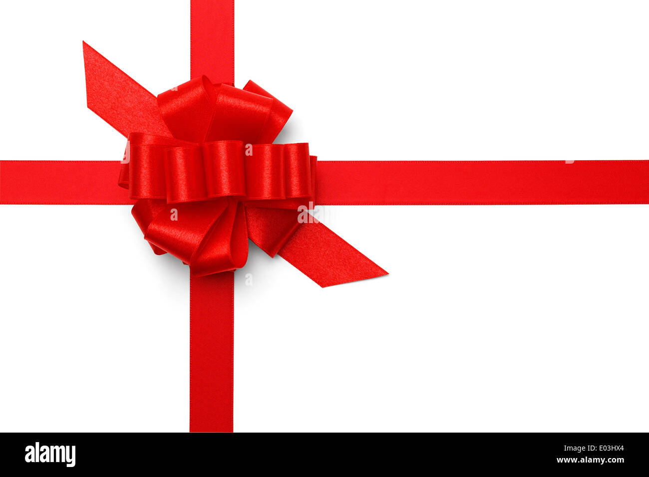 Red Satin Present Bow with Ribbon Isolated on White Background. Stock Photo