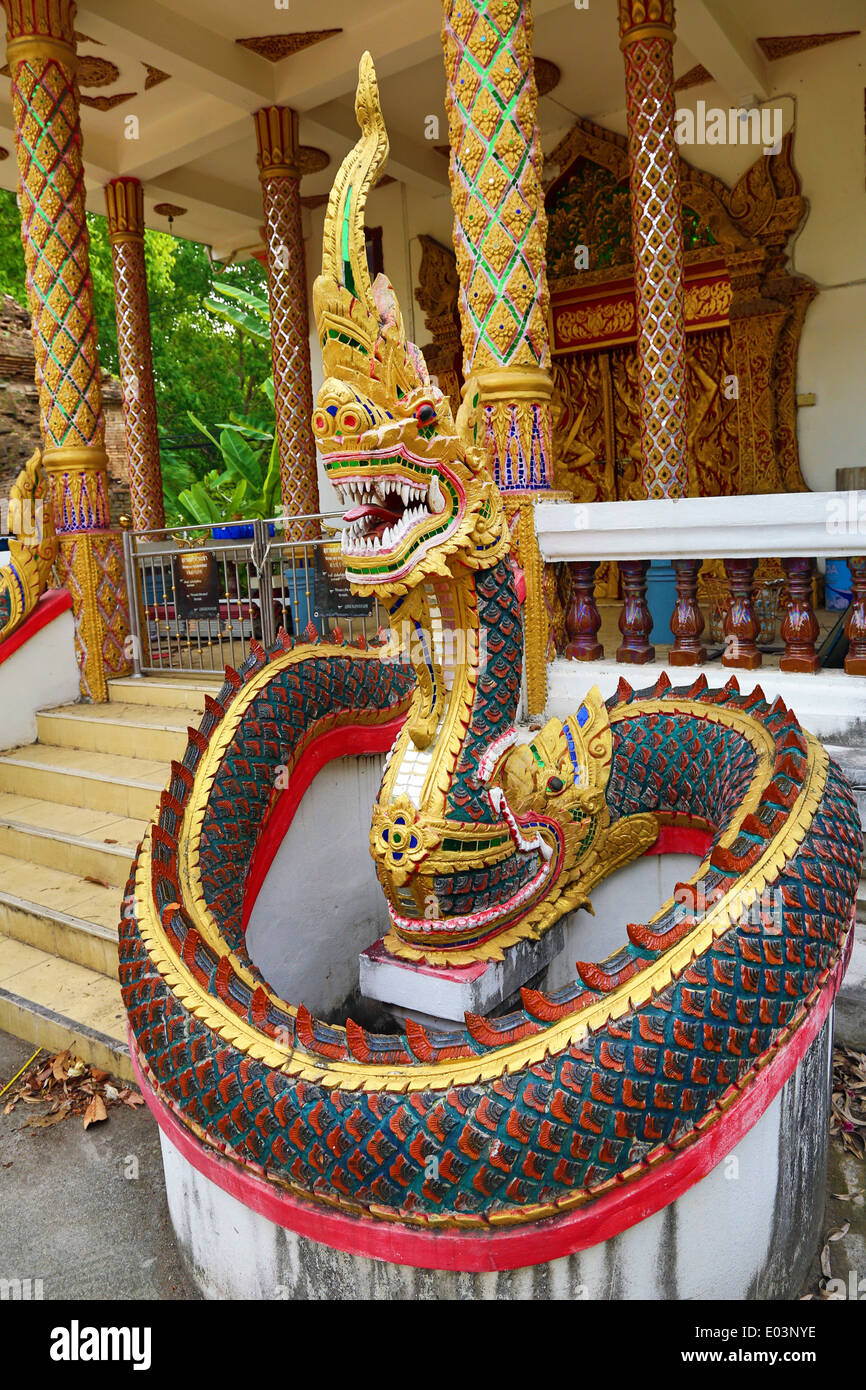 Naga statue at Wat Lam Chang Temple in Chiang Mai, Thailand Stock Photo
