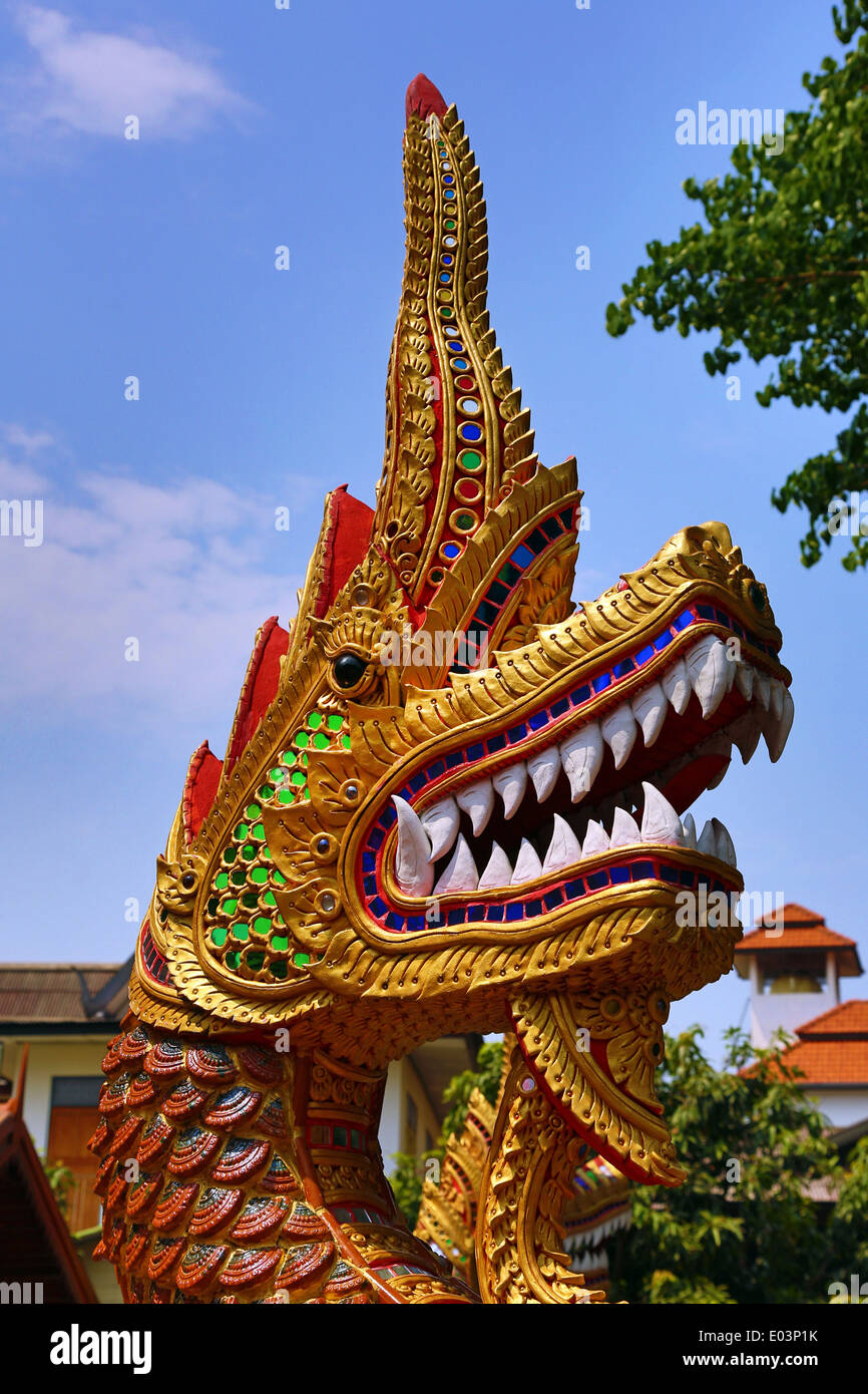 Naga statue at Wat Sum Pow Temple in Chiang Mai, Thailand Stock Photo