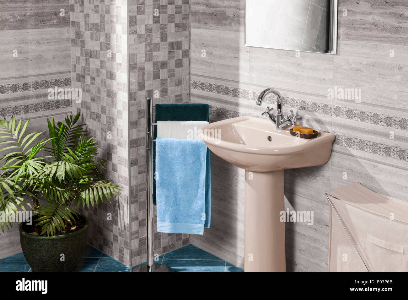 detail of a modern bathroom interior with sink and mirror Stock Photo