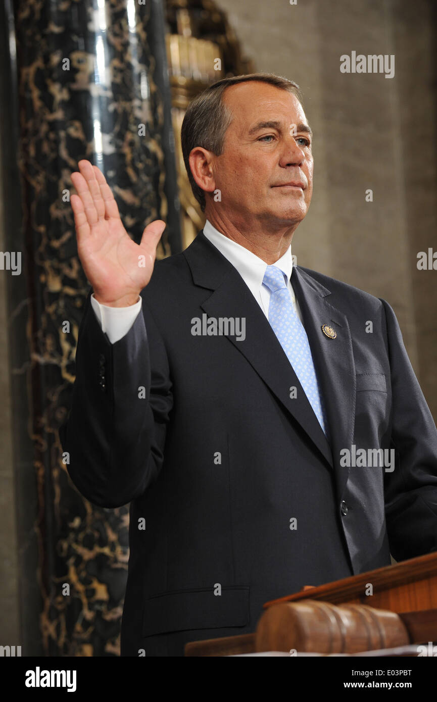US Speaker of the House John Boehner takes the oath of office during a ceremony in the Hall of