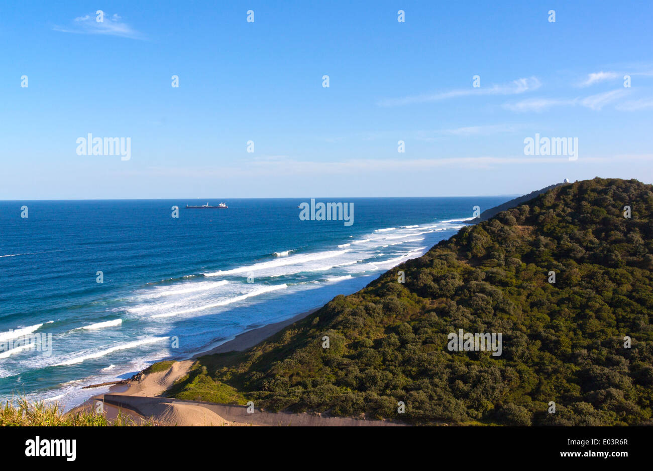 Aerial view of land sea and sky on south coast of Durban South Africa