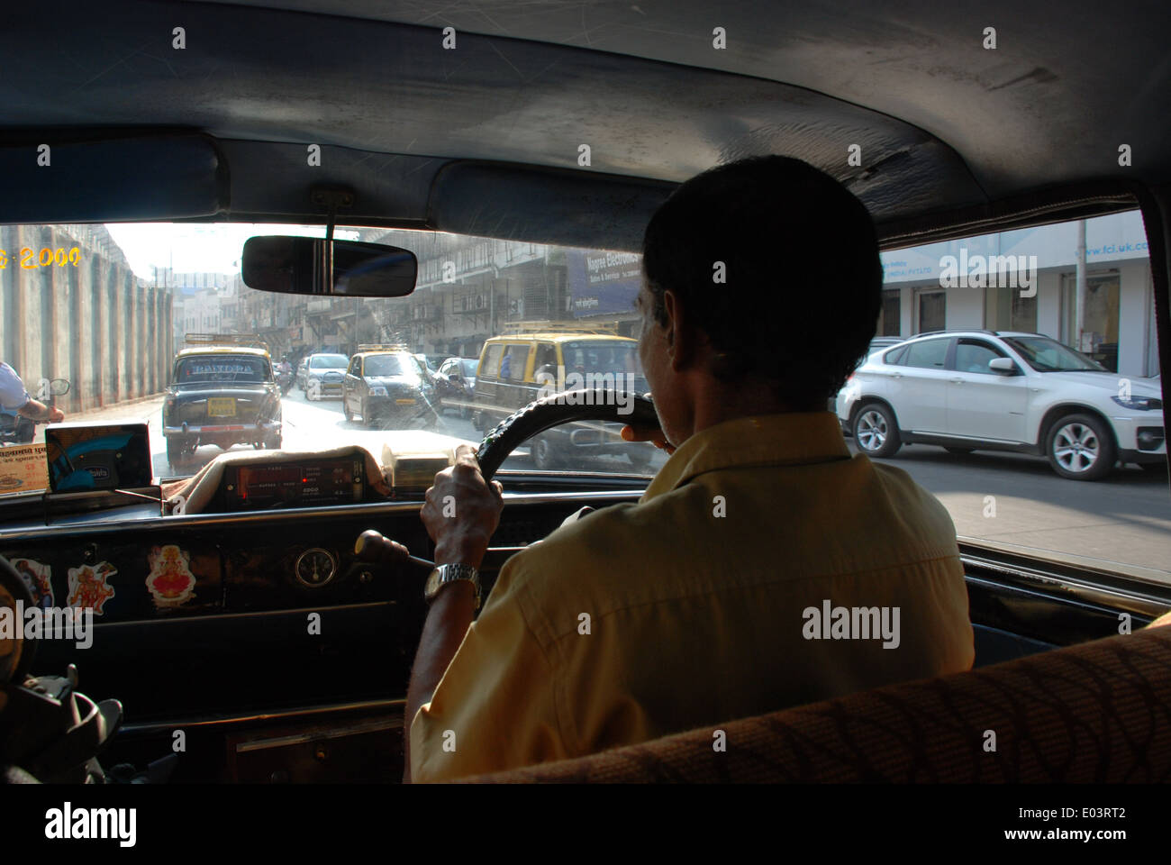 Interior of taxi in Mumbai, India. Stock Photo