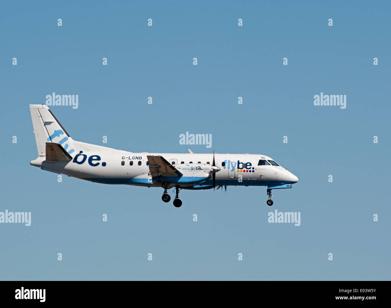 Saab 340B Loganair Flybe flight arriving at Aberdeen Dyce Airport.  SCO 9074. Stock Photo