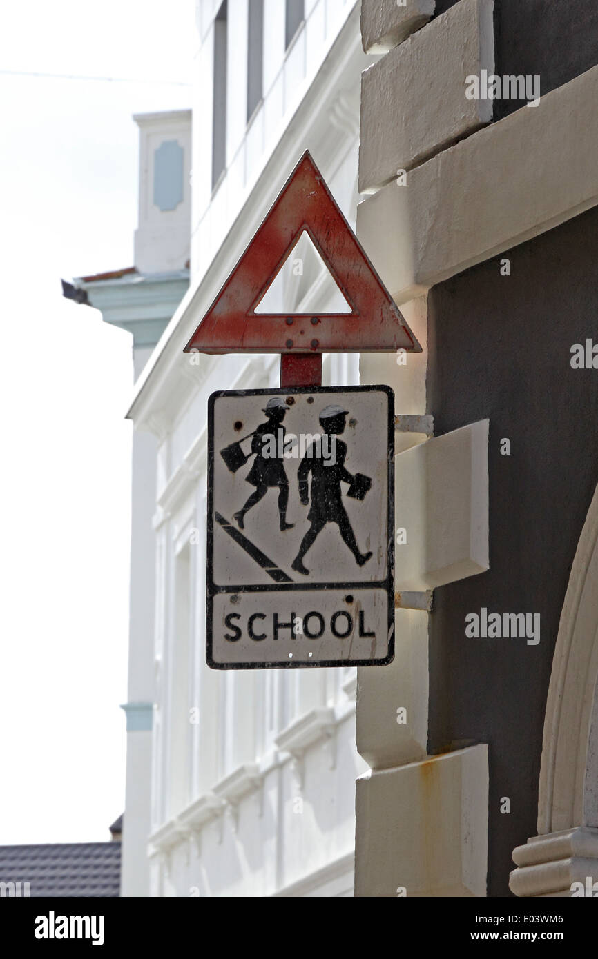 Old fashioned School road sign, Gibraltar Stock Photo Alamy