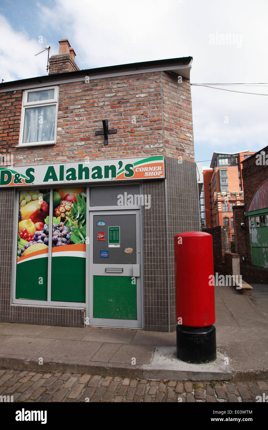 Dev Alahan's corner shop on the set of Coronation Street, UK's longest running TV soap opera Stock Photo
