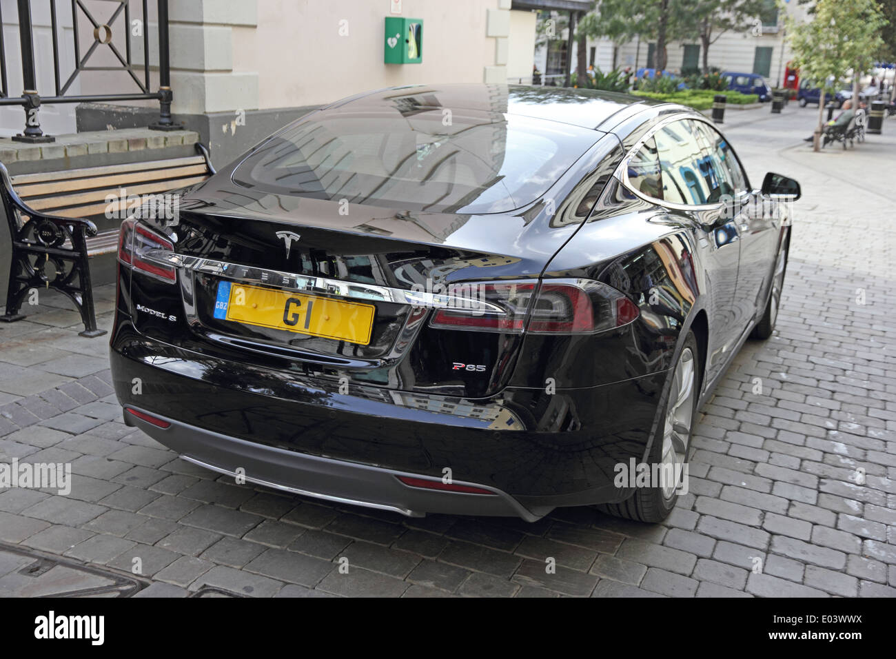Official car of Prime Minister of Gibraltar, Tesla electric car Stock Photo