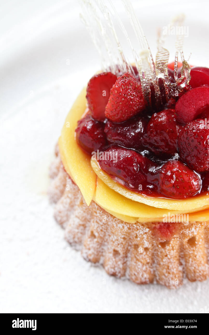 tasty and sweet cake on dish and white background Stock Photo - Alamy