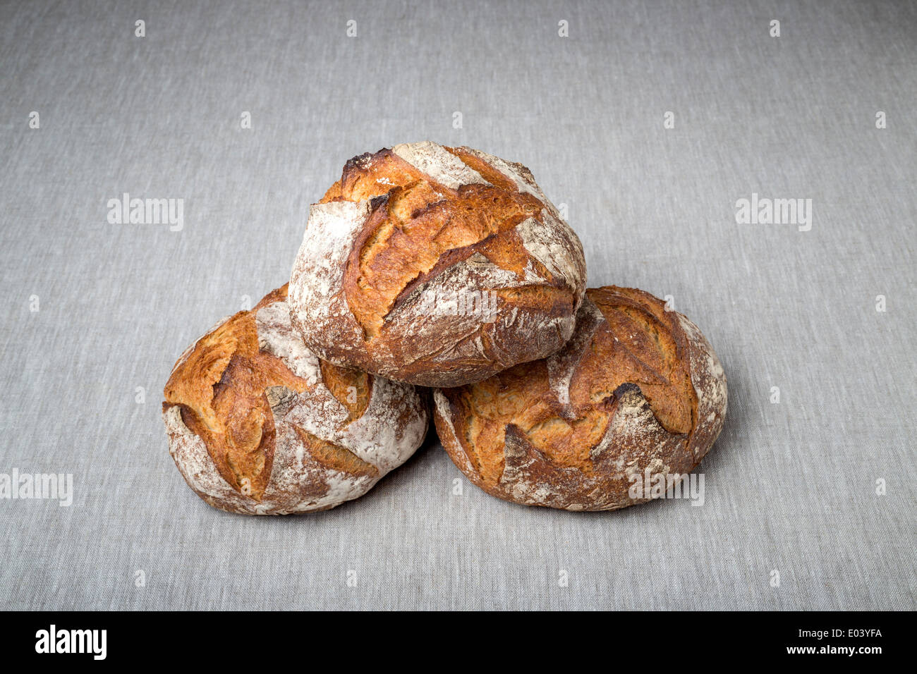 Farmhouse loaves. For the connoisseur consumer of bread, nothing is better than a master baker's bread.  Pains de campagne. Stock Photo