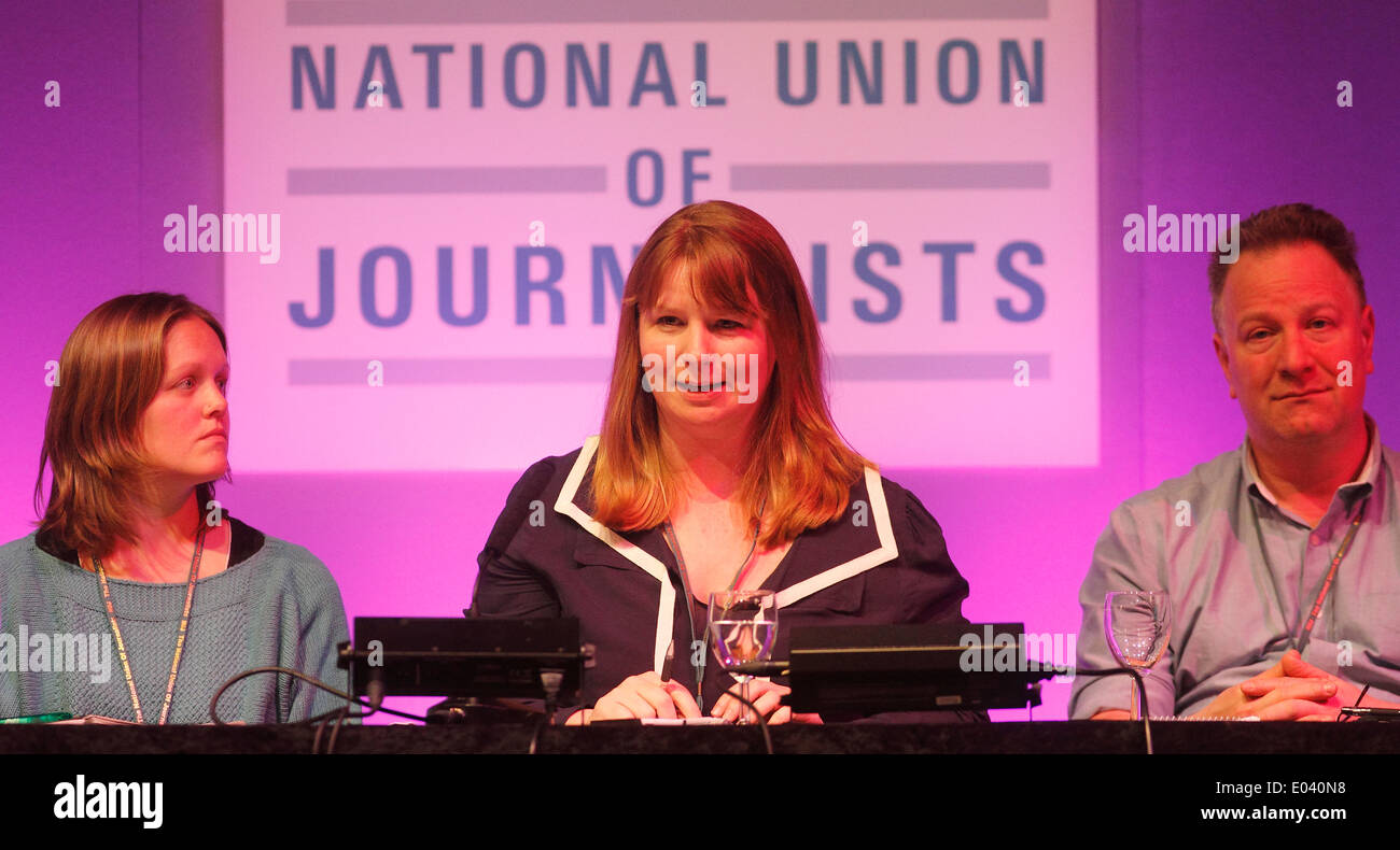 The Future of Journalism. NUJ DM. The Winter Gardens. Eastbourne in Sussex. Sian Jones, Michelle Stanistreet (NUJ General Secretary), Tim Dawson Stock Photo