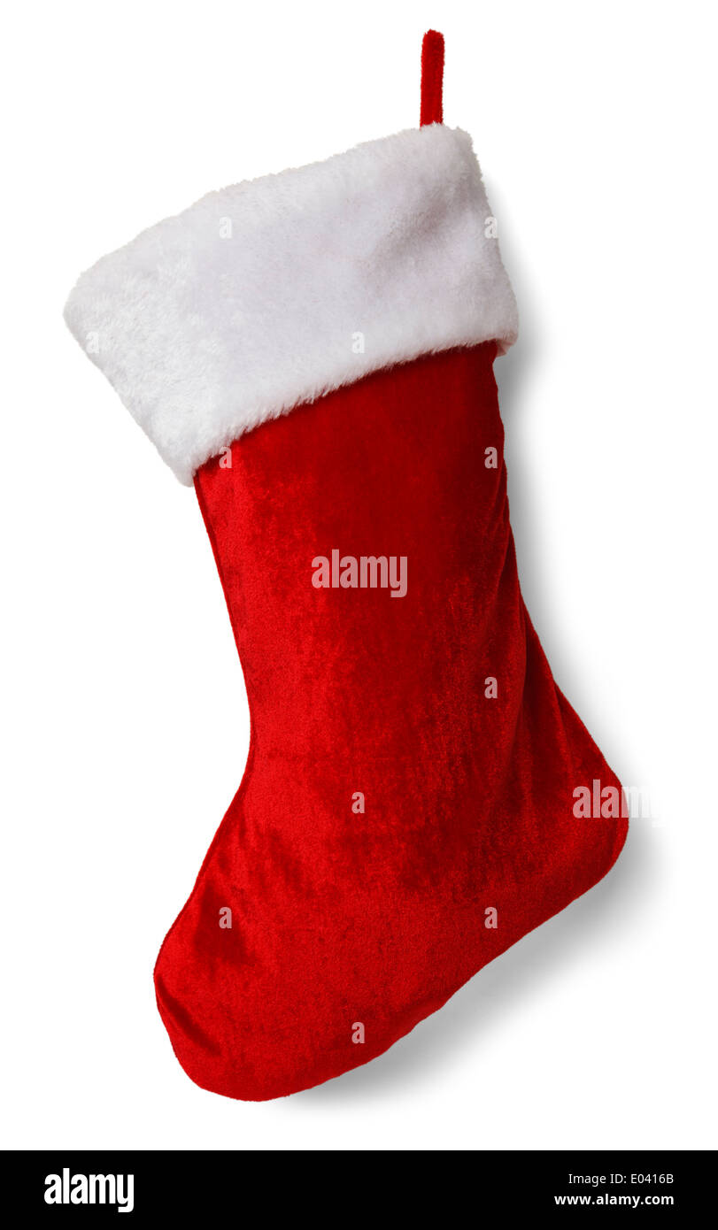 Red and White Empty Stocking Isolated on White Background. Stock Photo