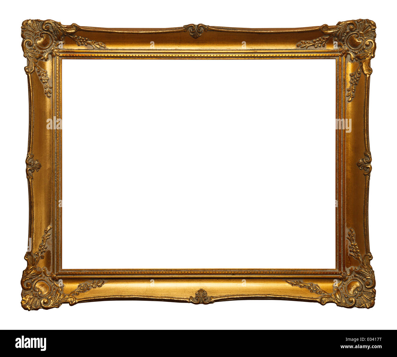Old Gold Leaf Ornate Frame Isolated on White Background. Stock Photo