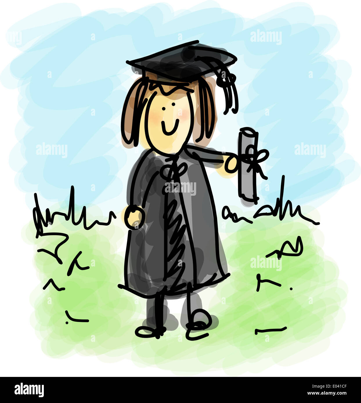 Illustration of a graduate gaining a degree Stock Photo