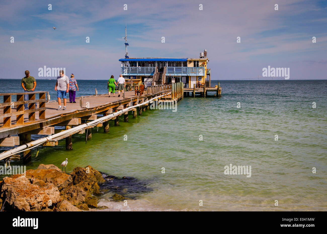 The Rod & Reel Pier on Anna Maria Island, FL surrounded by the Gulf of Mexico Stock Photo