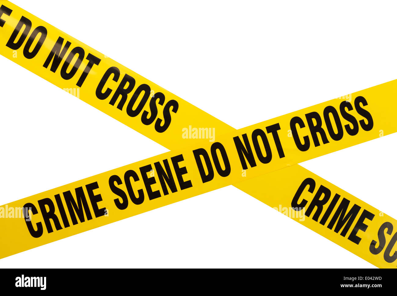 Yellow Plastic Crime Scene Do Not Cross Tape Isolated On White Background. Stock Photo