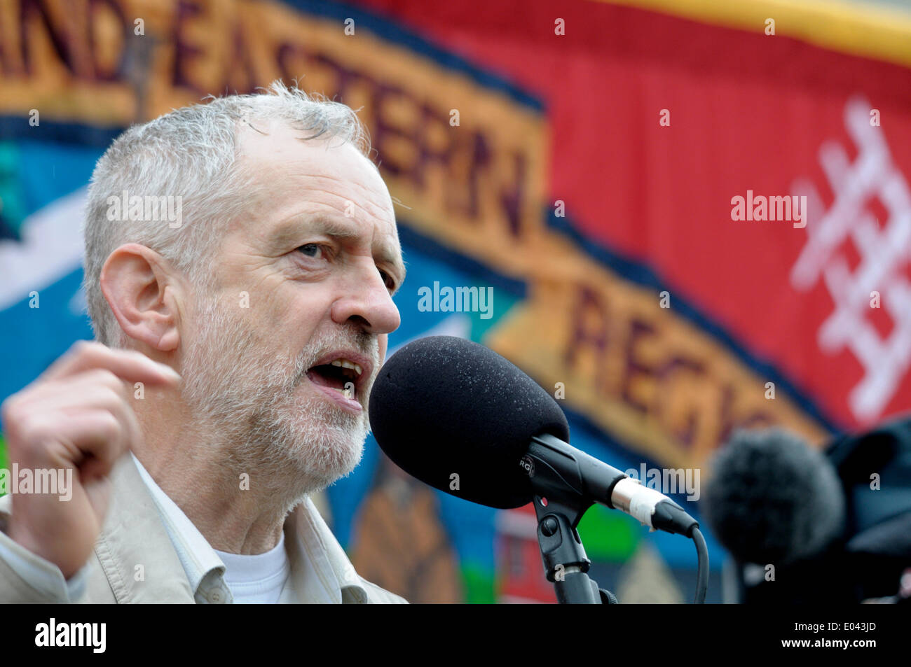 Jeremy Corbyn MP speaking at May Day rally, London May 1st 2014 Stock Photo