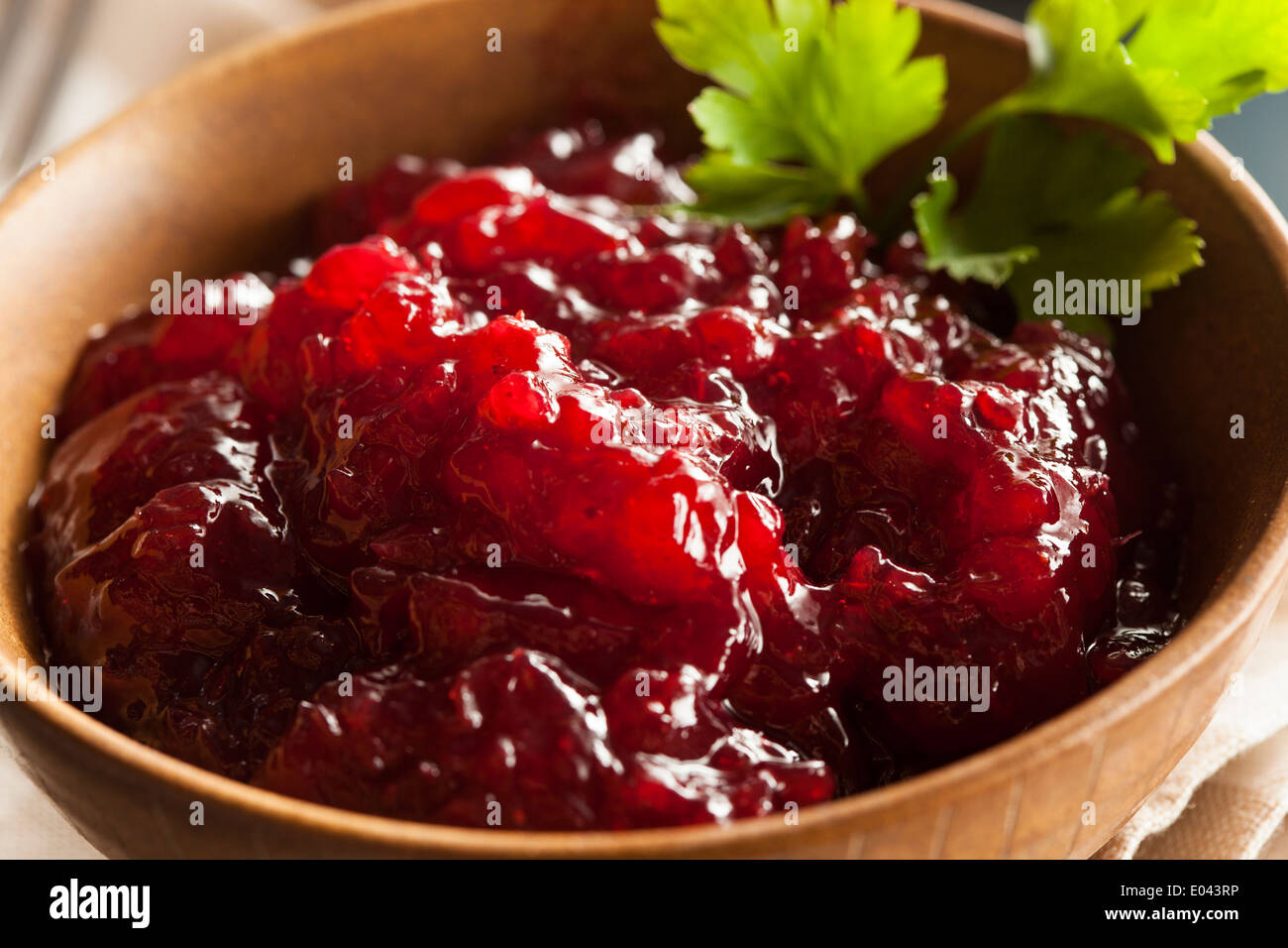 Organic Lingonberry Preserve Sauce in a Bowl Stock Photo