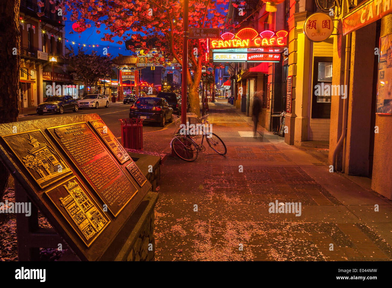 Chinatown lit up at night-Victoria, British Columbia, Canada. Stock Photo