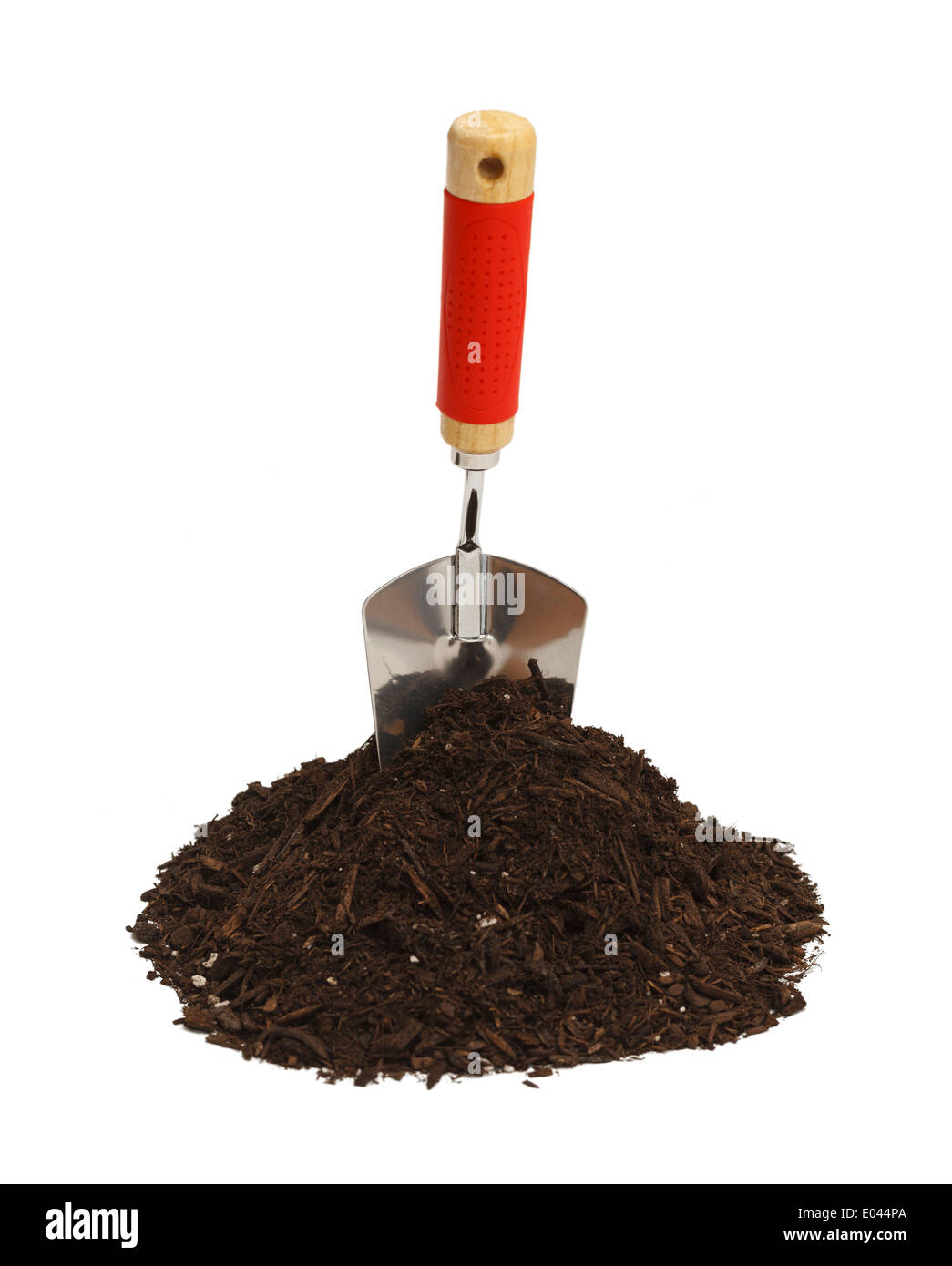 Garden Shovel with Soil Isolated on White Background. Stock Photo