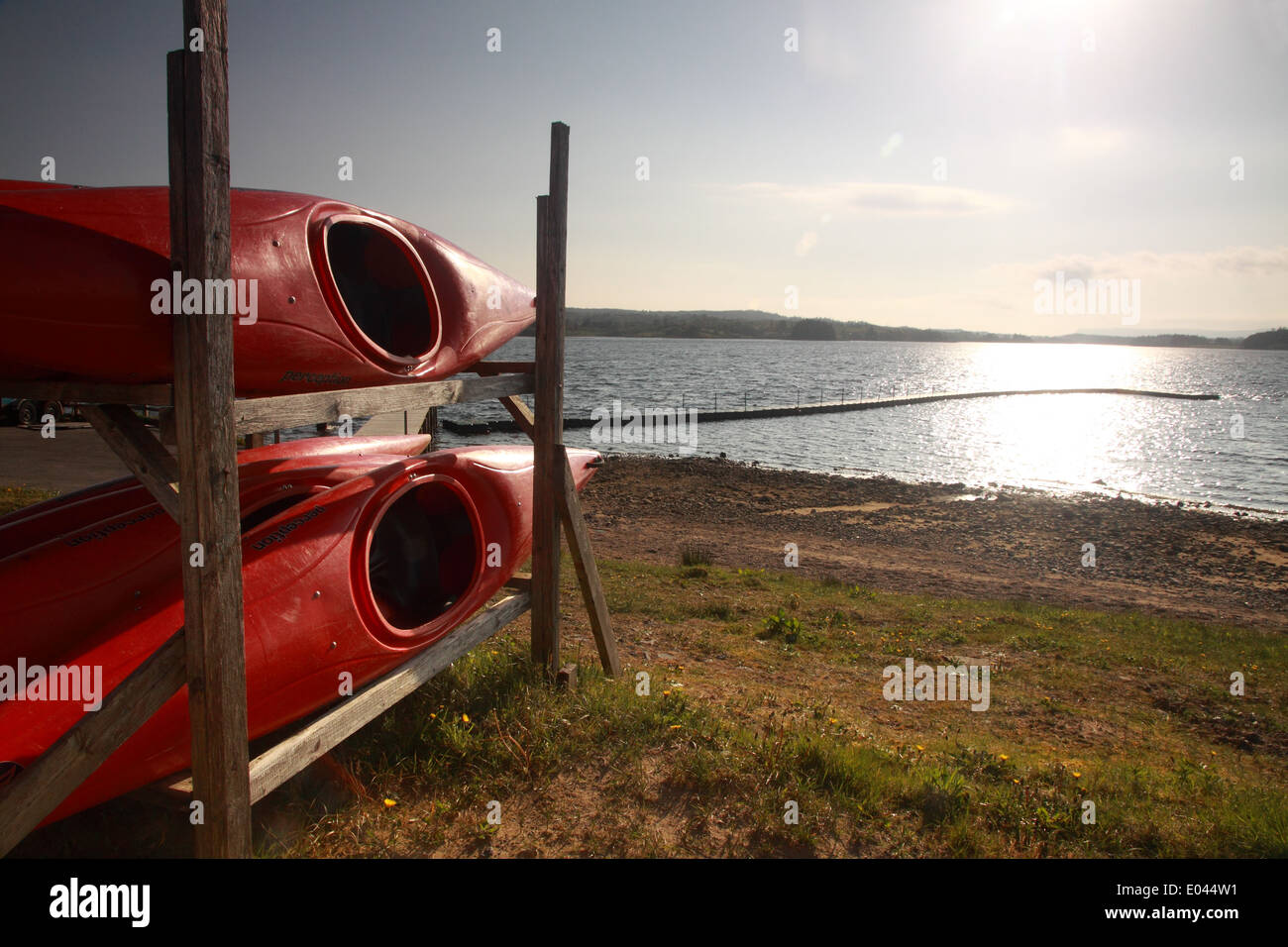 Kayaks by the shore of Assaroe Lake, Ballyshannon, County Donegal