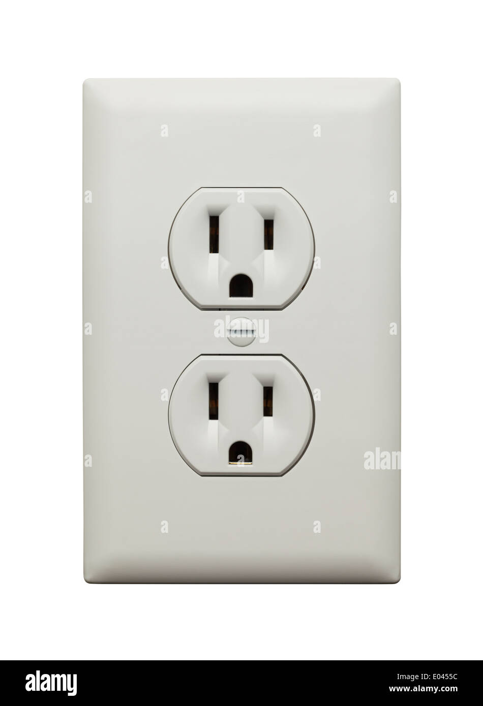Electric Wall Socket with Wall Plate Isolated on White Background Stock