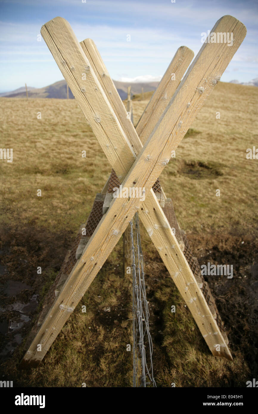 Ladder stile over barbed wire fence on Foel Fron, Snowdonia, Wales Stock Photo Alamy
