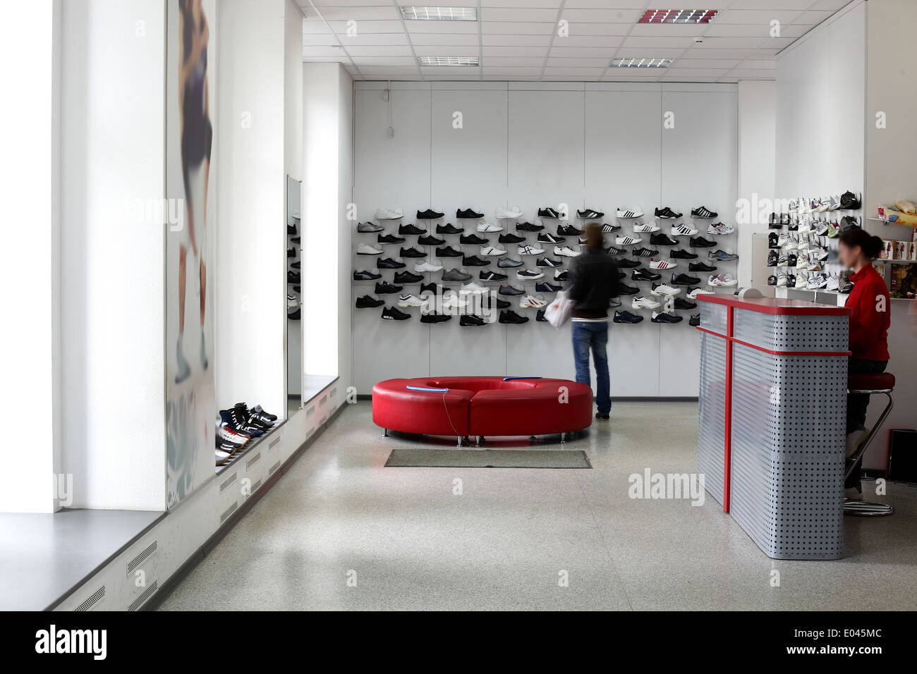 white clean and brand new shoes store Stock Photo Alamy