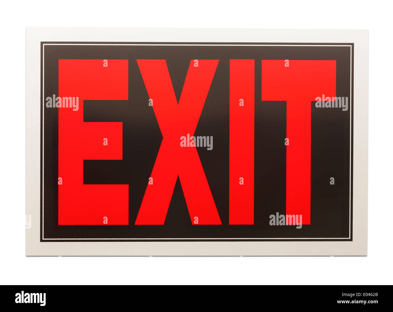 Red and Black Exit Sign Isolated on a White Background. Stock Photo