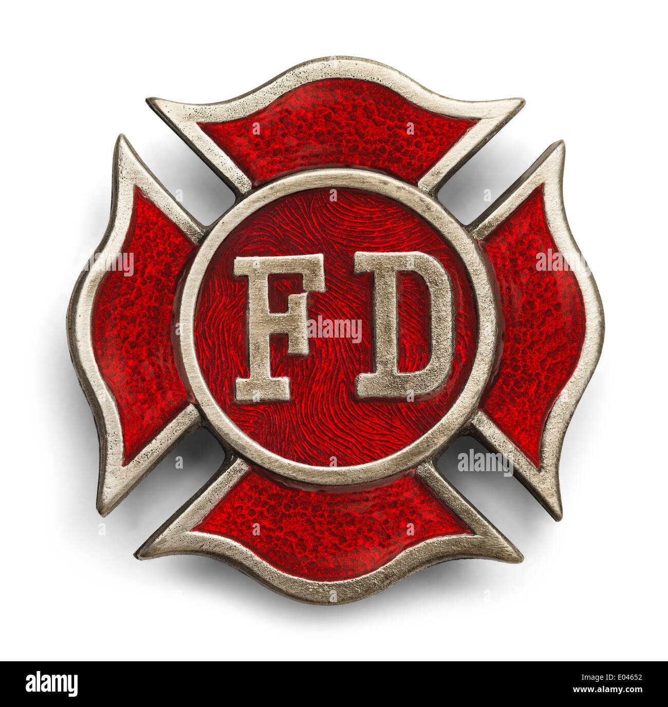 Red Cross Fire Fighter Symbol Isolated on White Background. Stock Photo