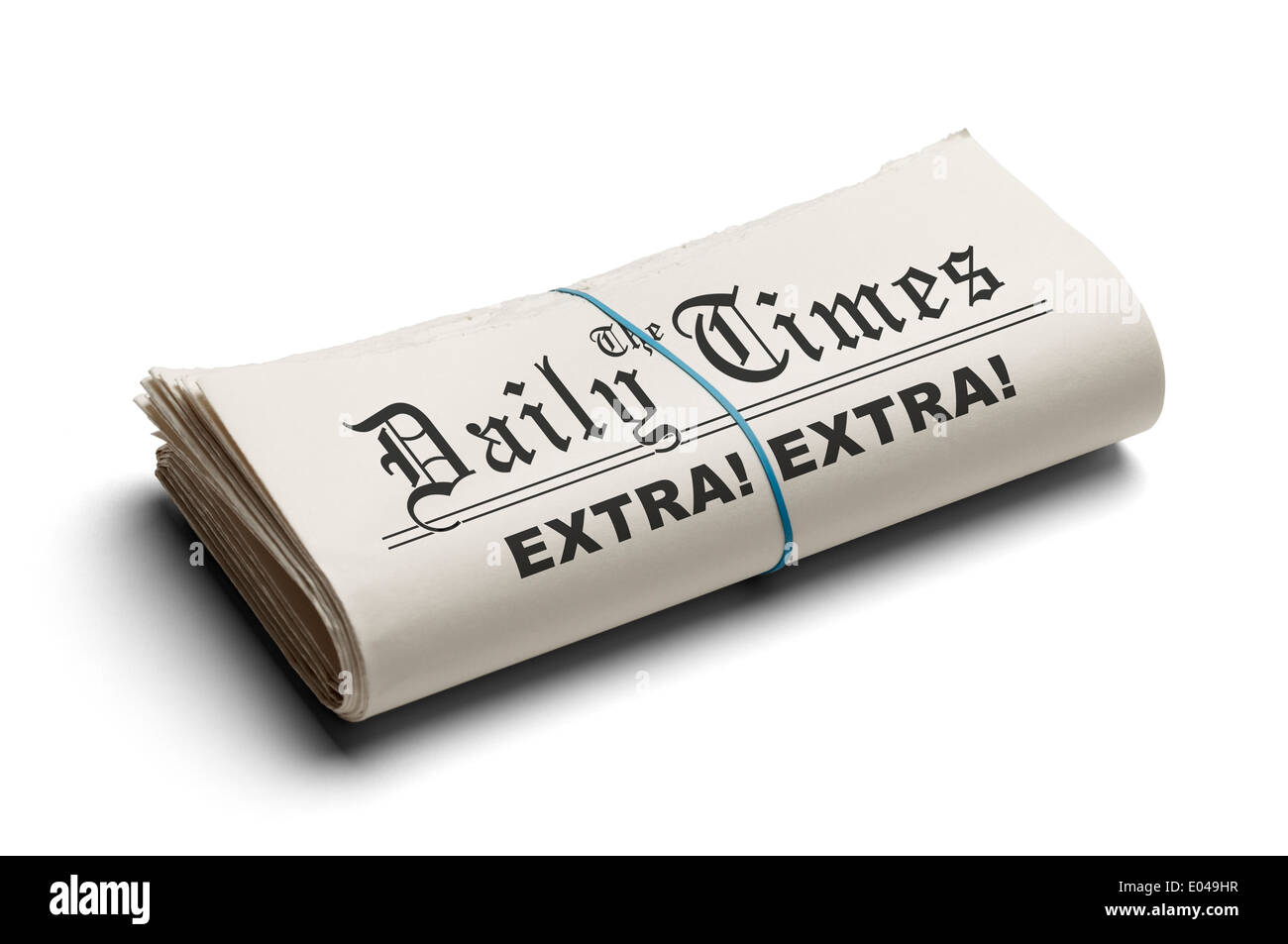 Daily TImes Newspaper Folded with Rubber Band. Isolated on White Background. Stock Photo
