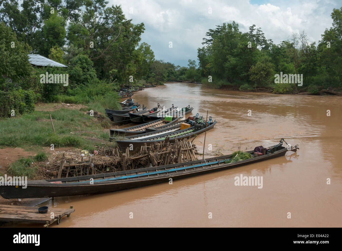 Long tail boats near Inn Thein, Inle Lake, Myanmar Stock Photo