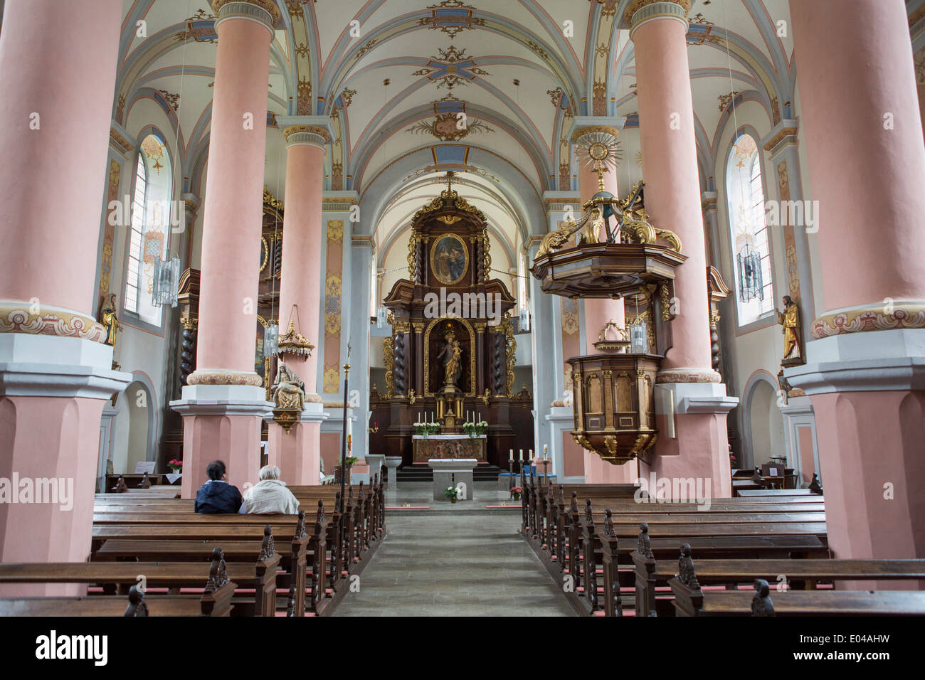 Interior of the Saint Joseph’s Catholic Parish Church at the historical village of Beilstein lying along the Mosel river Stock Photo