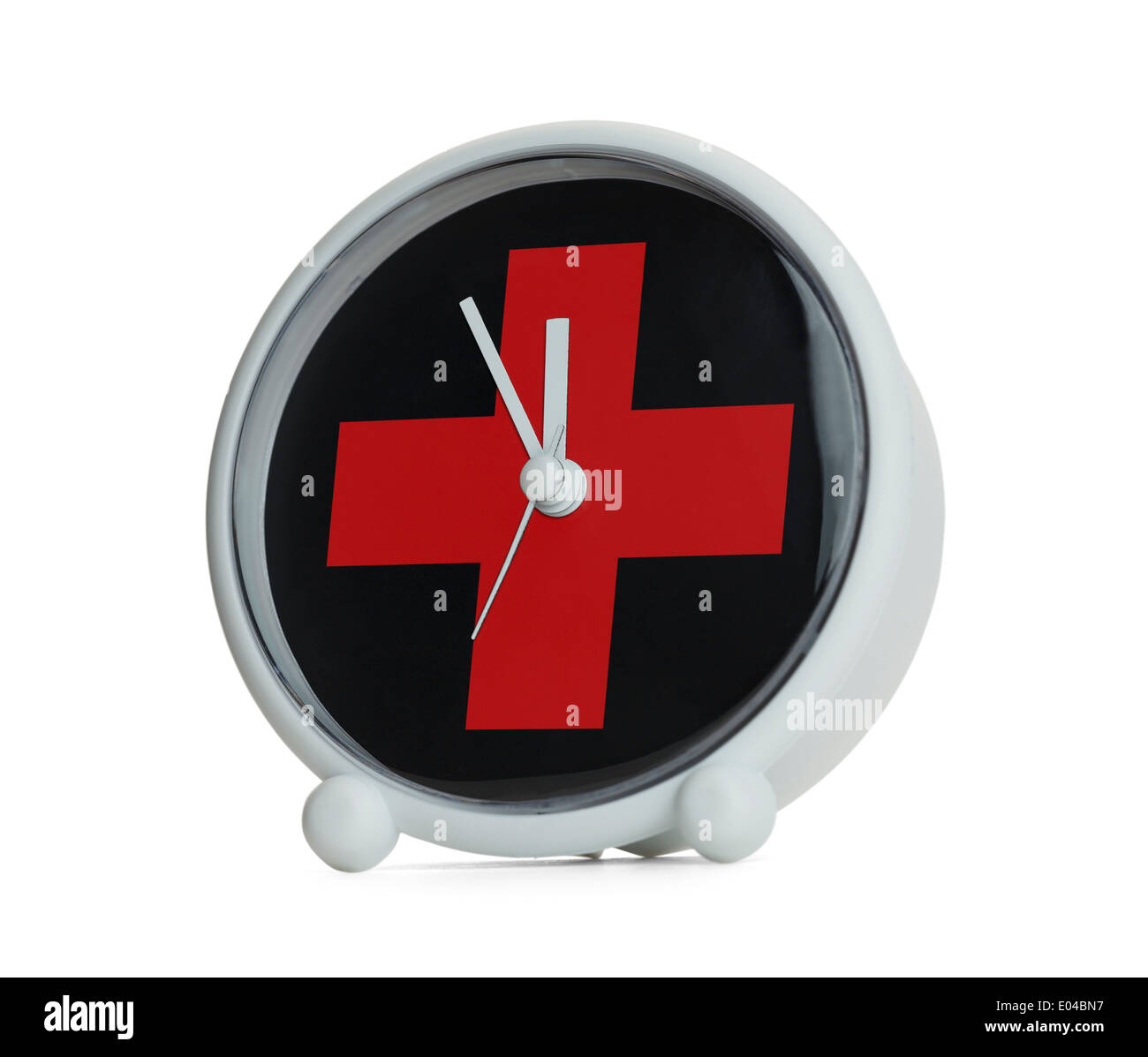 Clock with Red Medical Cross Isolated on White Background. Stock Photo