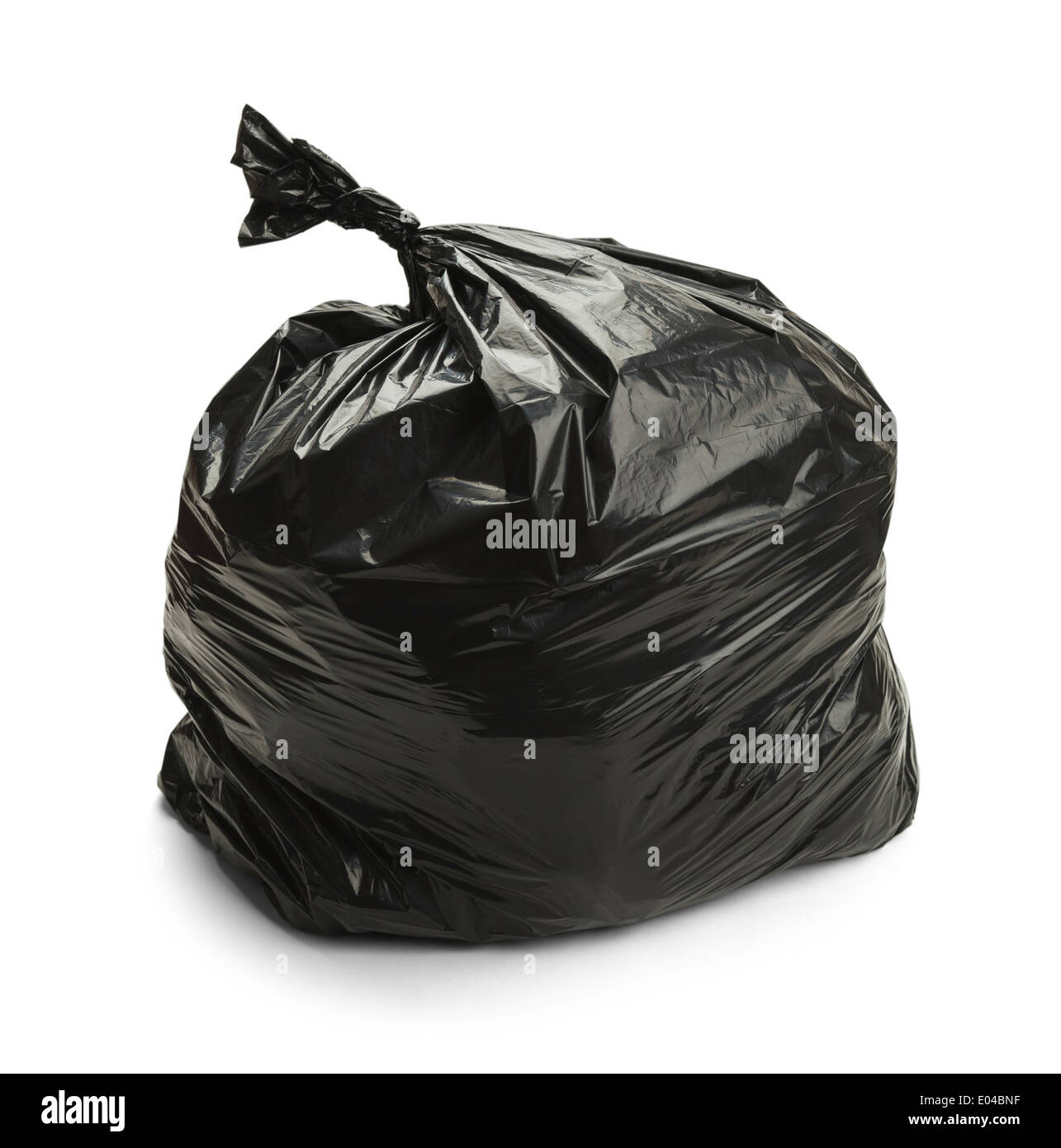 Full Black Trash Bag Isolated on White Background. Stock Photo