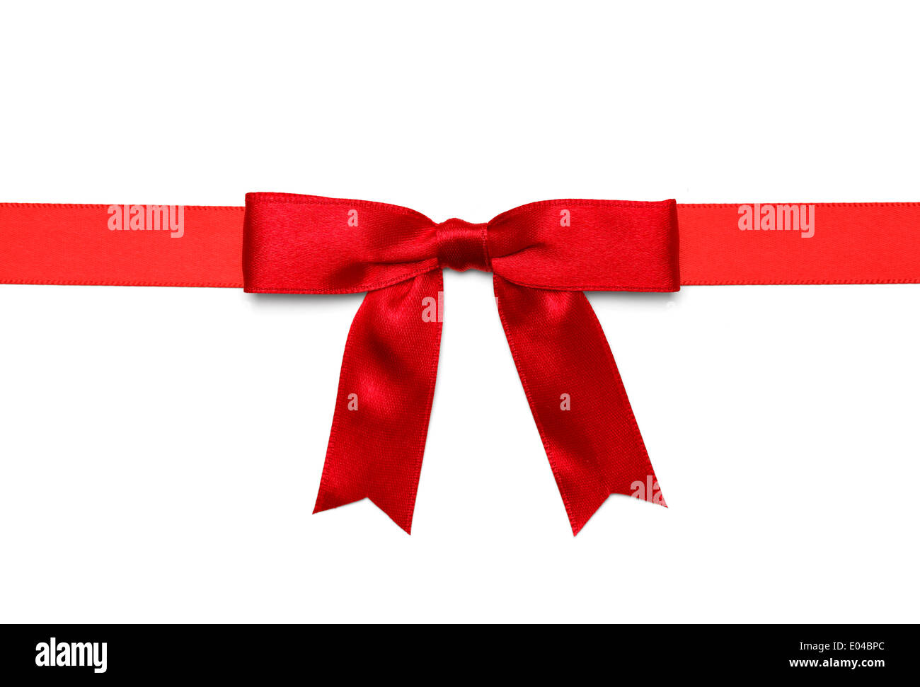 Red Satin Bow With Ribbon Isolated on White Background. Stock Photo