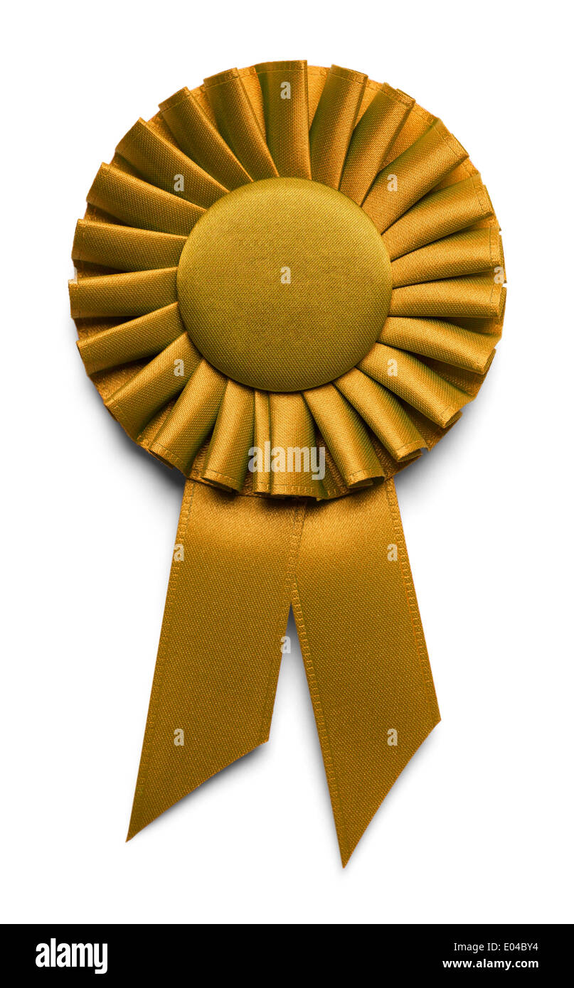 Gold ribbon award blank with copy space. Isolated Stock Photo by