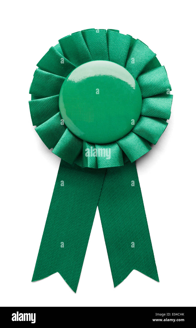 Green ribbon award badge isolated on white background. Stock Photo