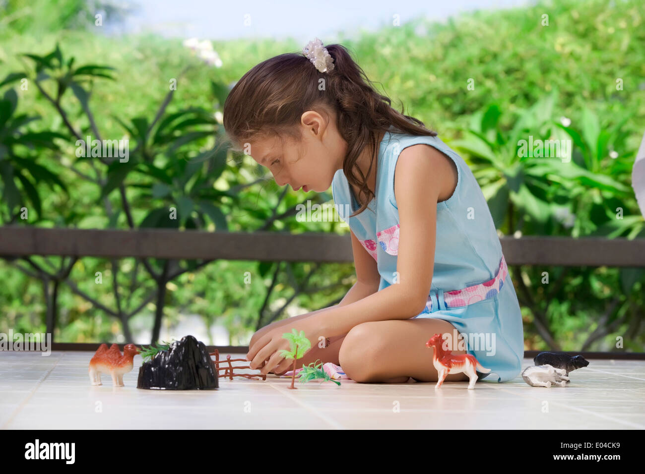 portrait of little girl having good time in summer environment Stock ...