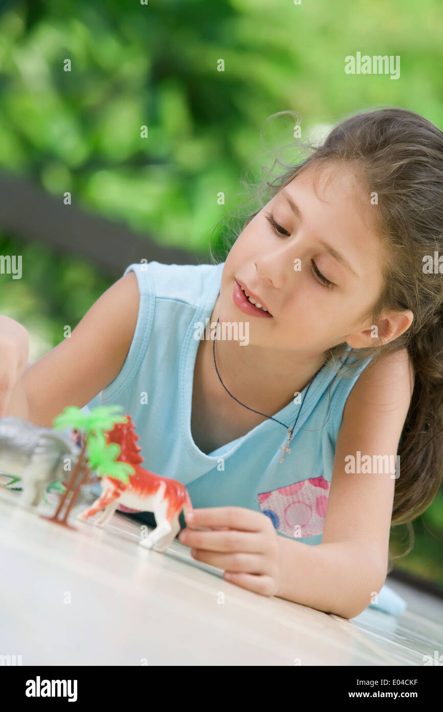 portrait of little girl having good time in summer environment Stock ...