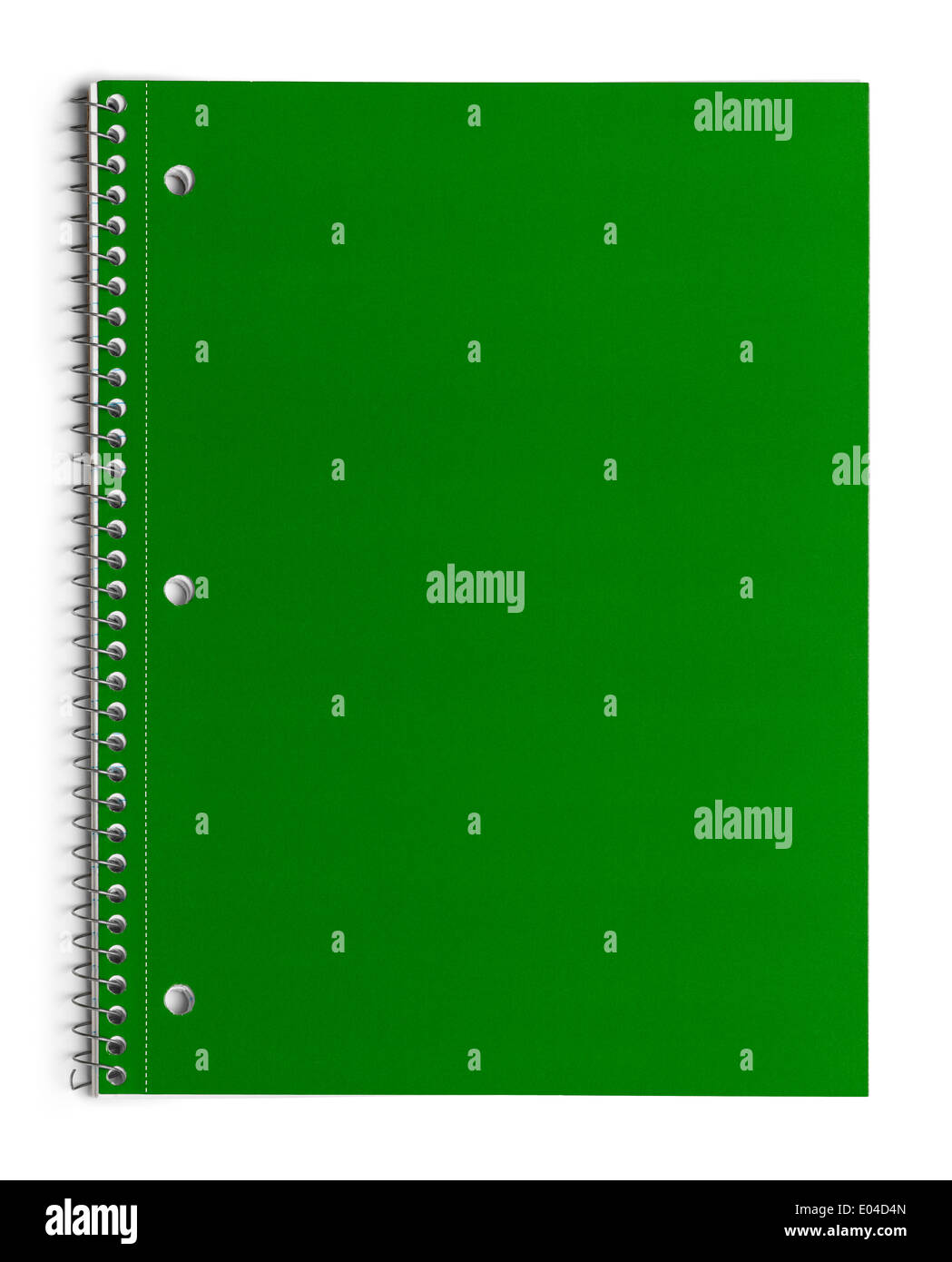Green School Line Paper Spiral Notebook Isolated on White Background. Stock Photo