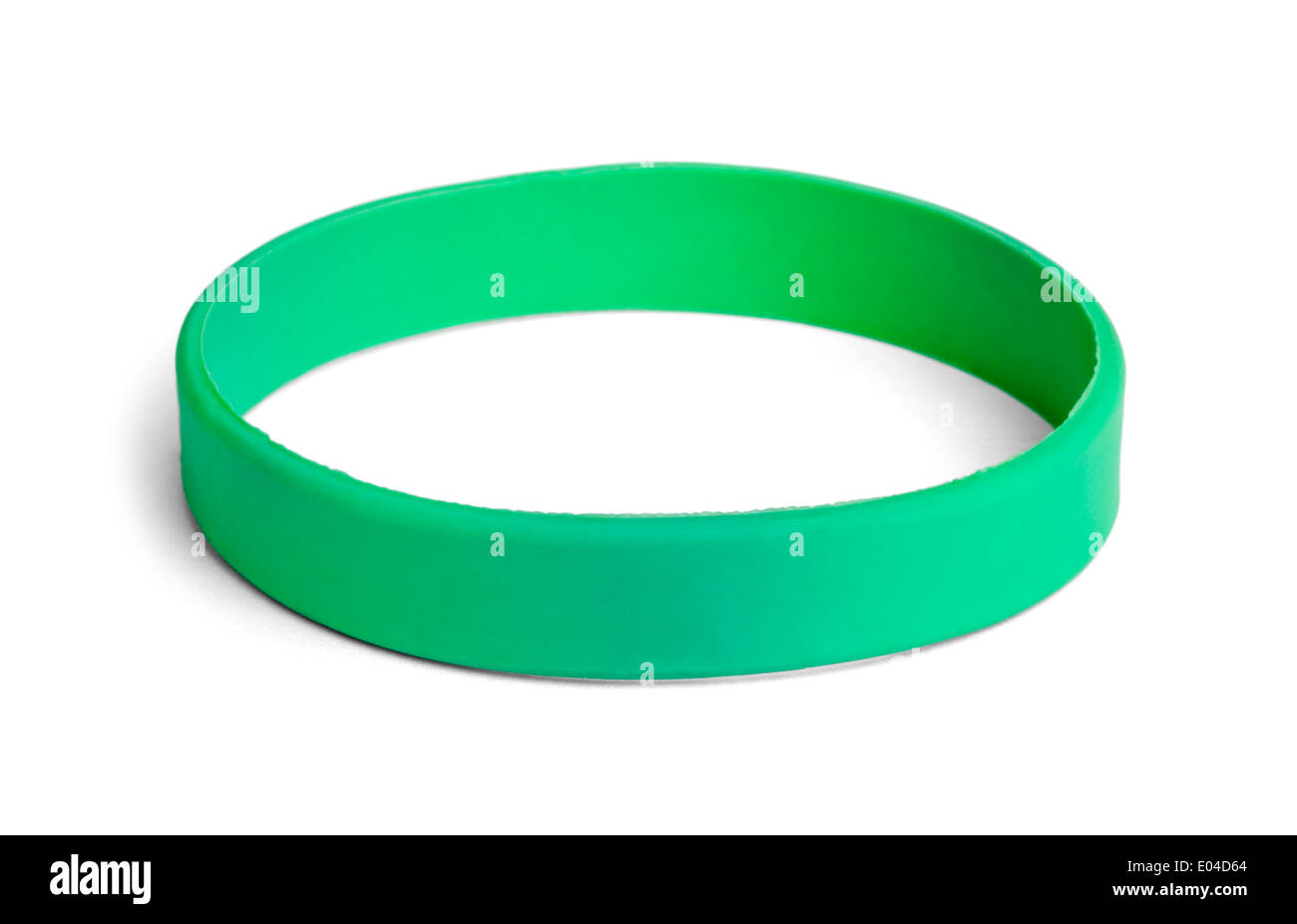 Blank rubber plastic stretch green bracelet isolated on white background. Stock Photo