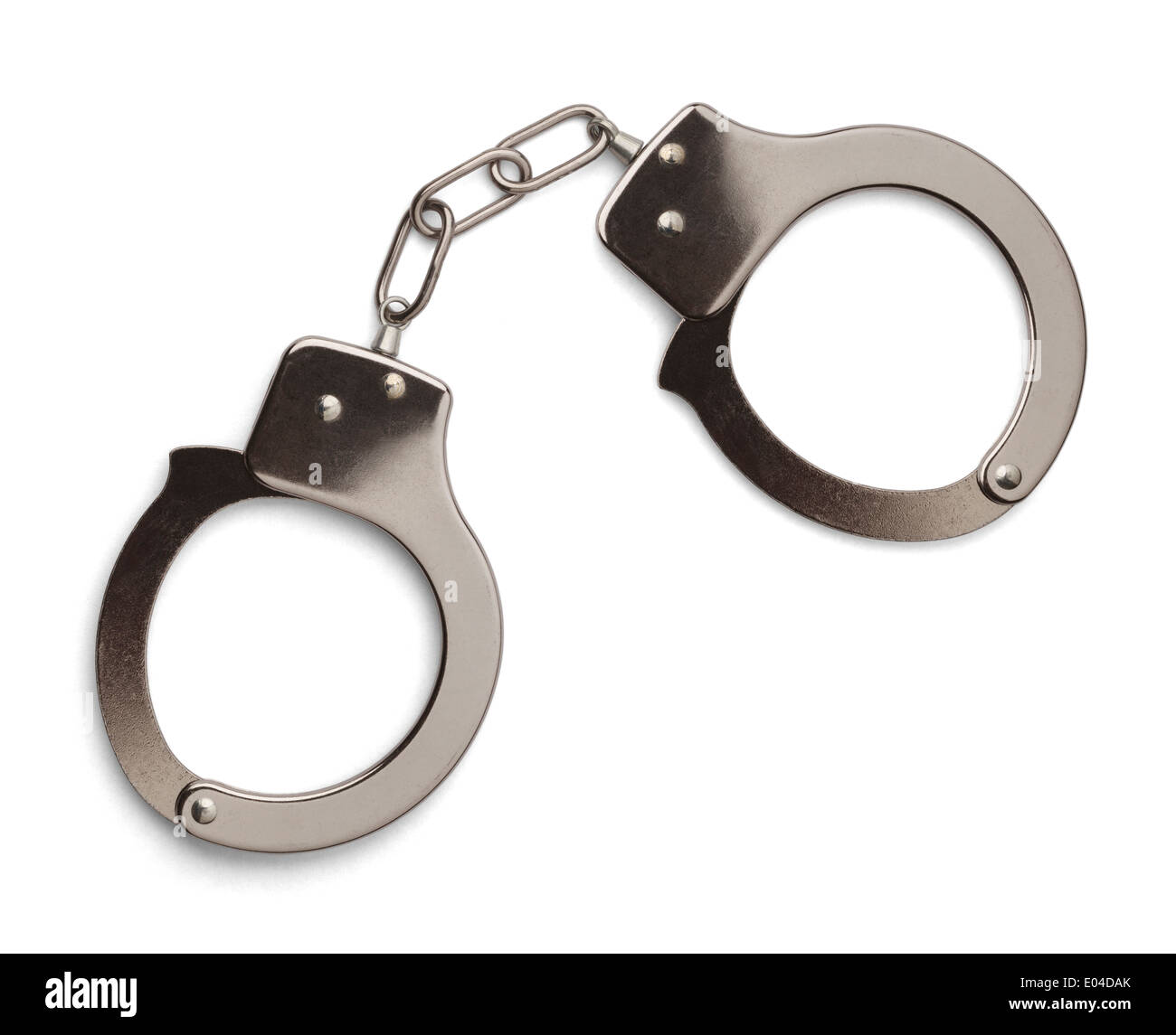 Police metal handcuffs Isolated on White Background. Stock Photo