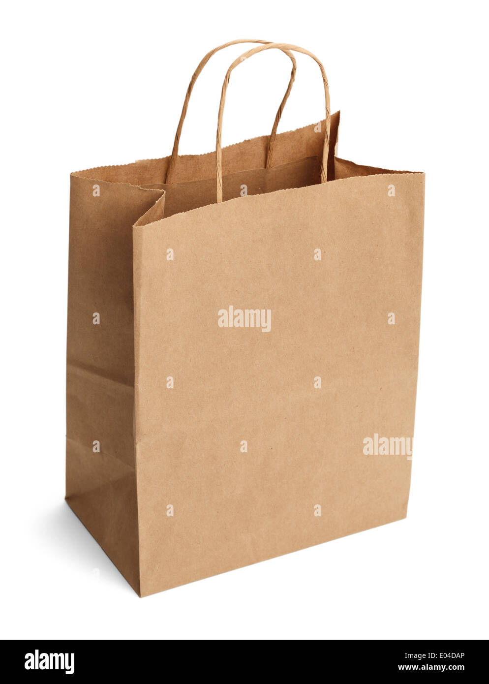 Brown Shopping Bag with Handles Isolated on White Background. Stock Photo