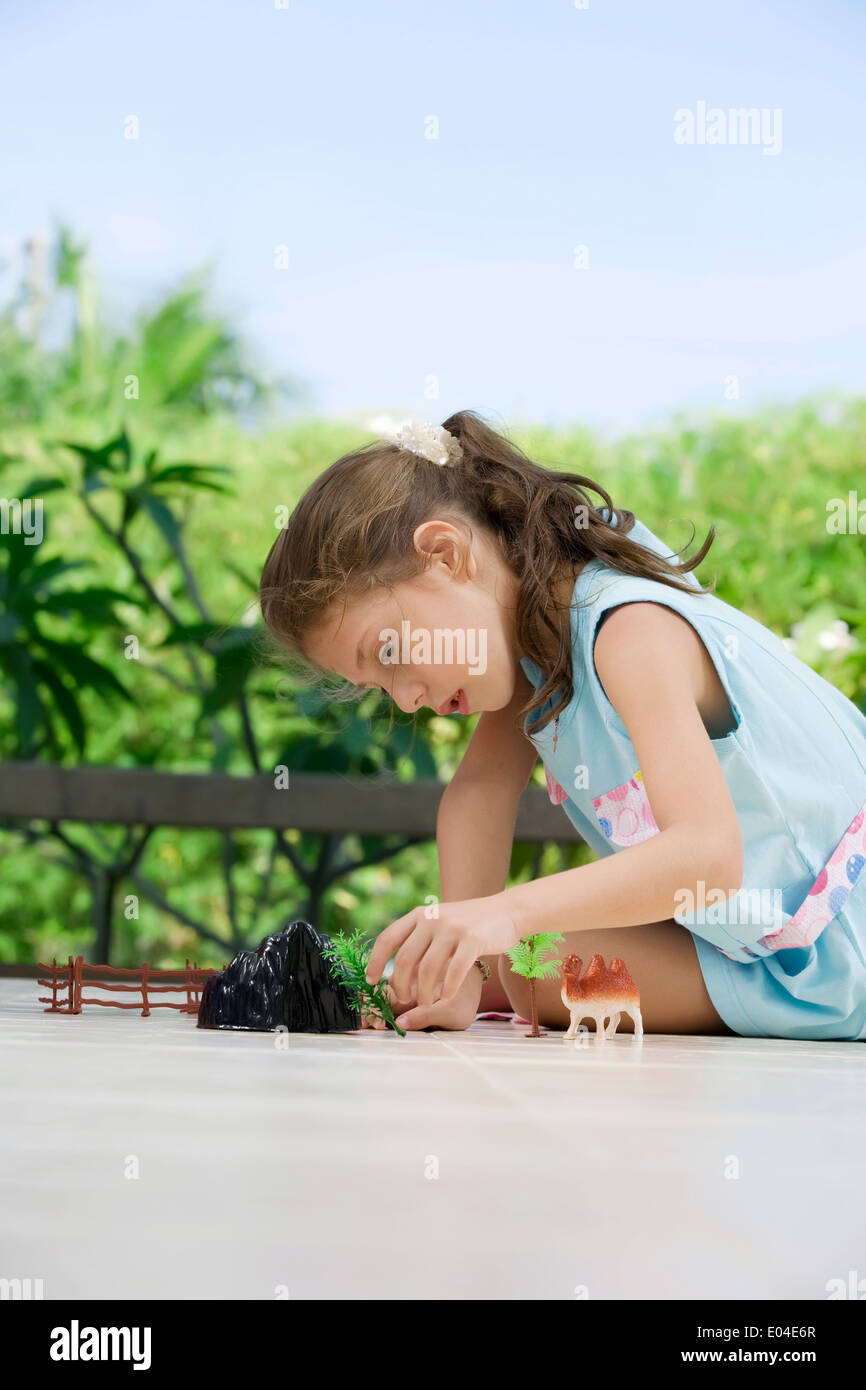 portrait of little girl having good time in summer environment Stock ...