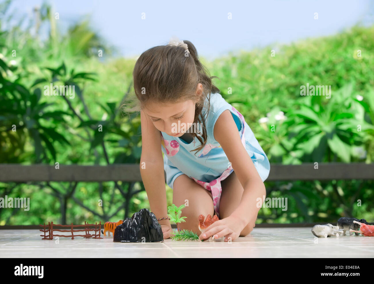 portrait of little girl having good time in summer environment Stock ...